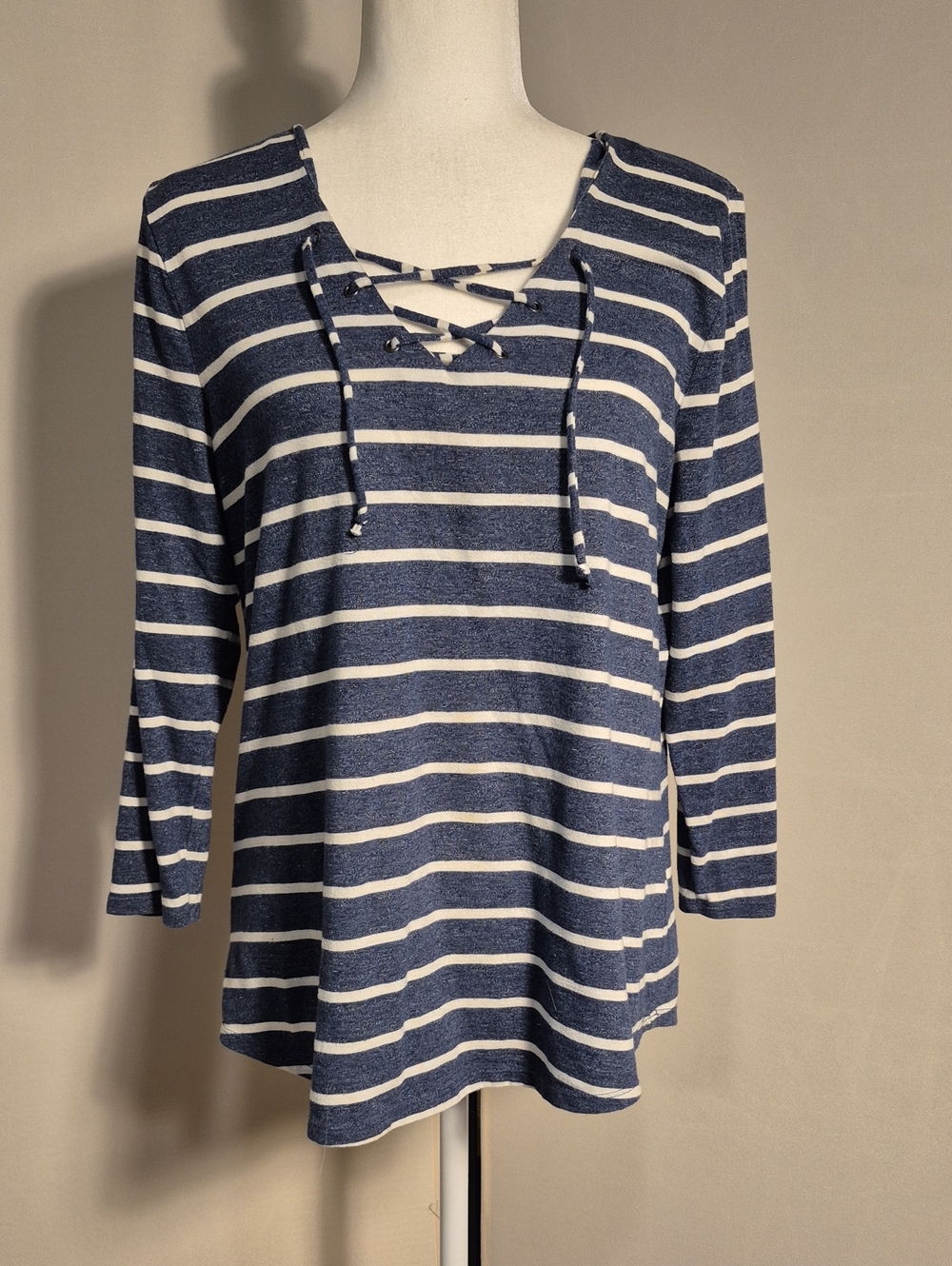 Sonoma Navy & White Striped Lace-Up Women's Top - Sz. L